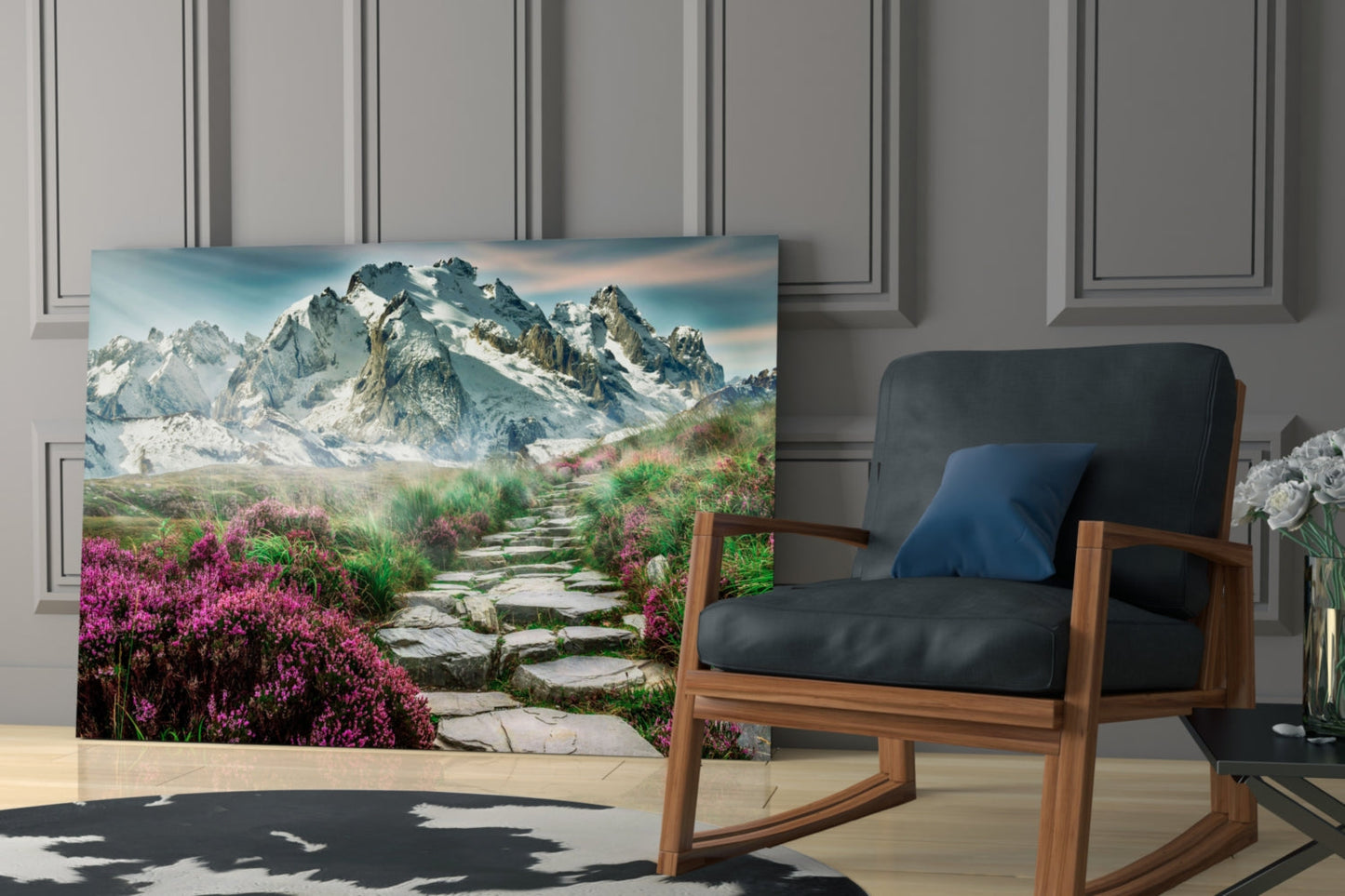 Footpath to the Mountains Glass Wall Art, Heather Meadow Landscape