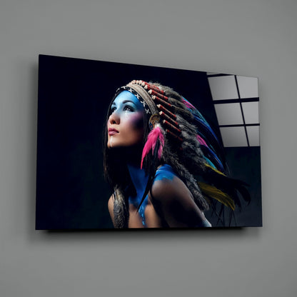 Feather Headdress Portrait Glass Wall Art