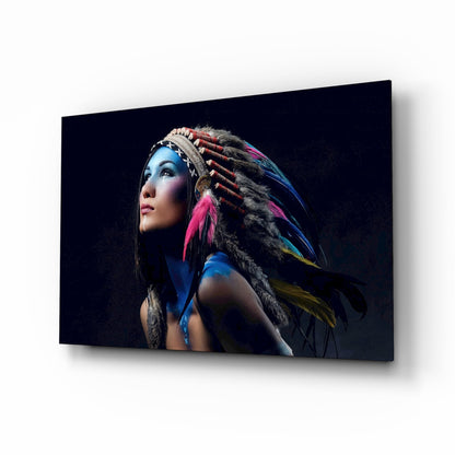 Feather Headdress Portrait Glass Wall Art