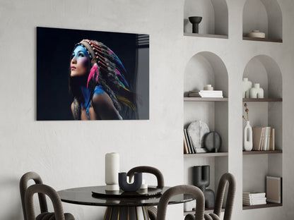 Feather Headdress Portrait Glass Wall Art