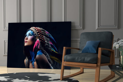 Feather Headdress Portrait Glass Wall Art