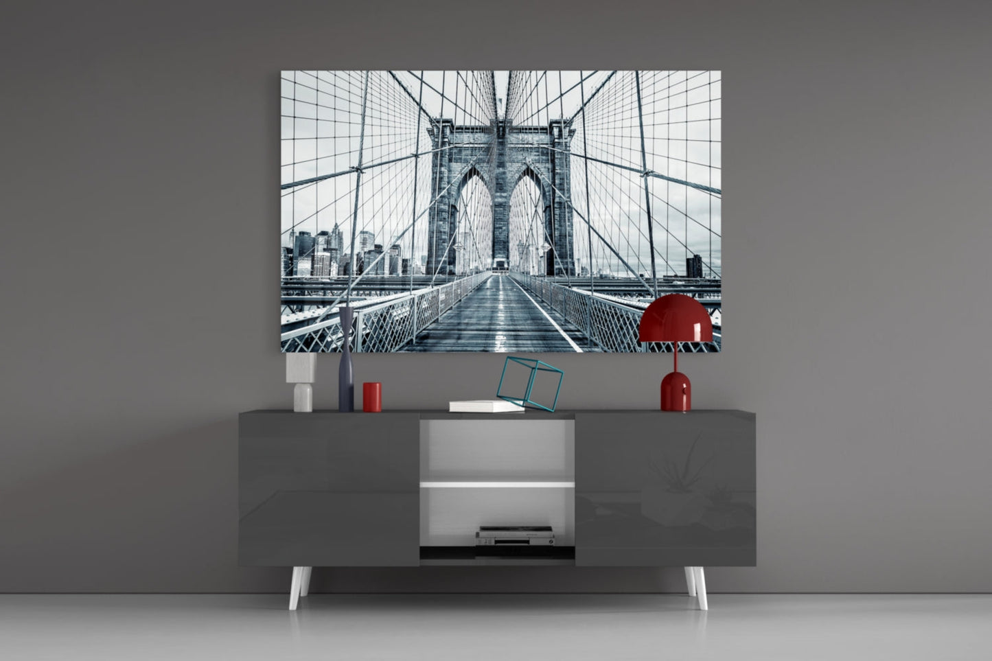 Brooklyn Bridge Slate Monochrome Glass Wall Art
