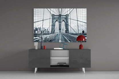 Brooklyn Bridge Slate Monochrome Glass Wall Art