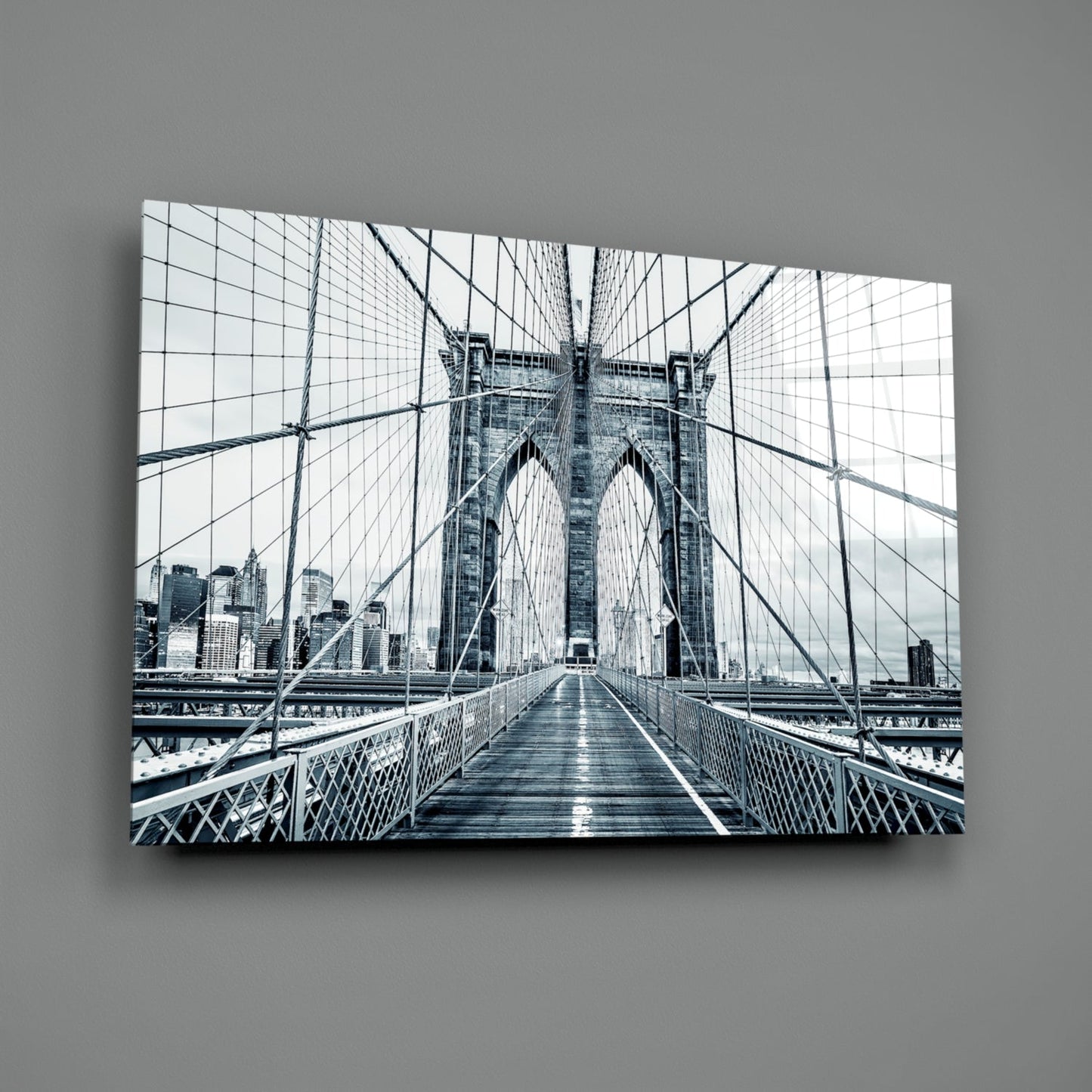 Brooklyn Bridge Slate Monochrome Glass Wall Art