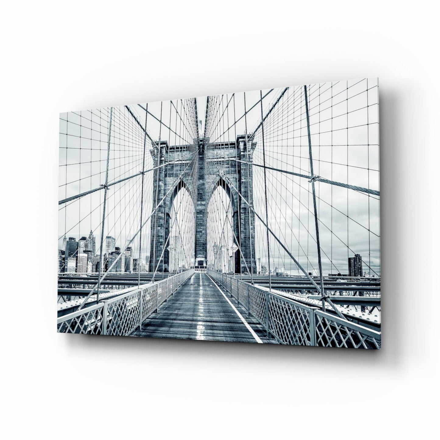 Brooklyn Bridge Slate Monochrome Glass Wall Art
