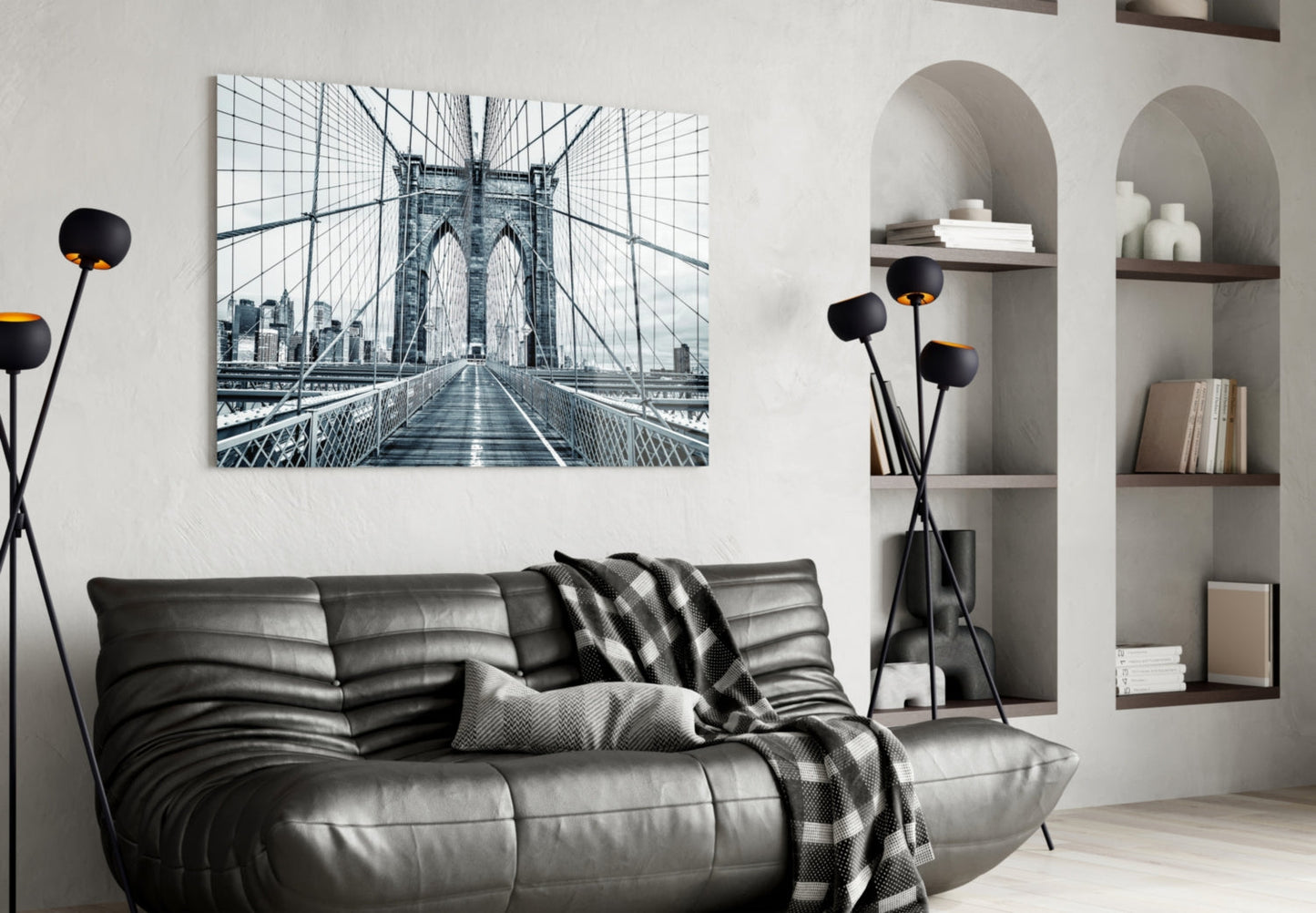 Brooklyn Bridge Slate Monochrome Glass Wall Art