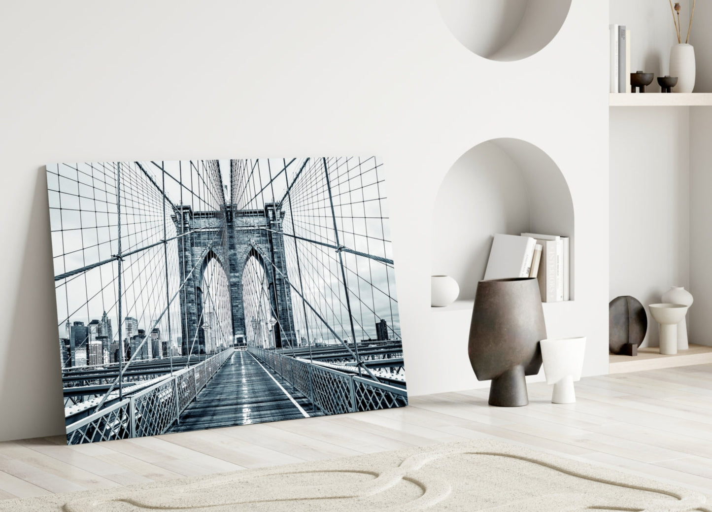 Brooklyn Bridge Slate Monochrome Glass Wall Art