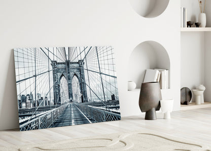 Brooklyn Bridge Slate Monochrome Glass Wall Art