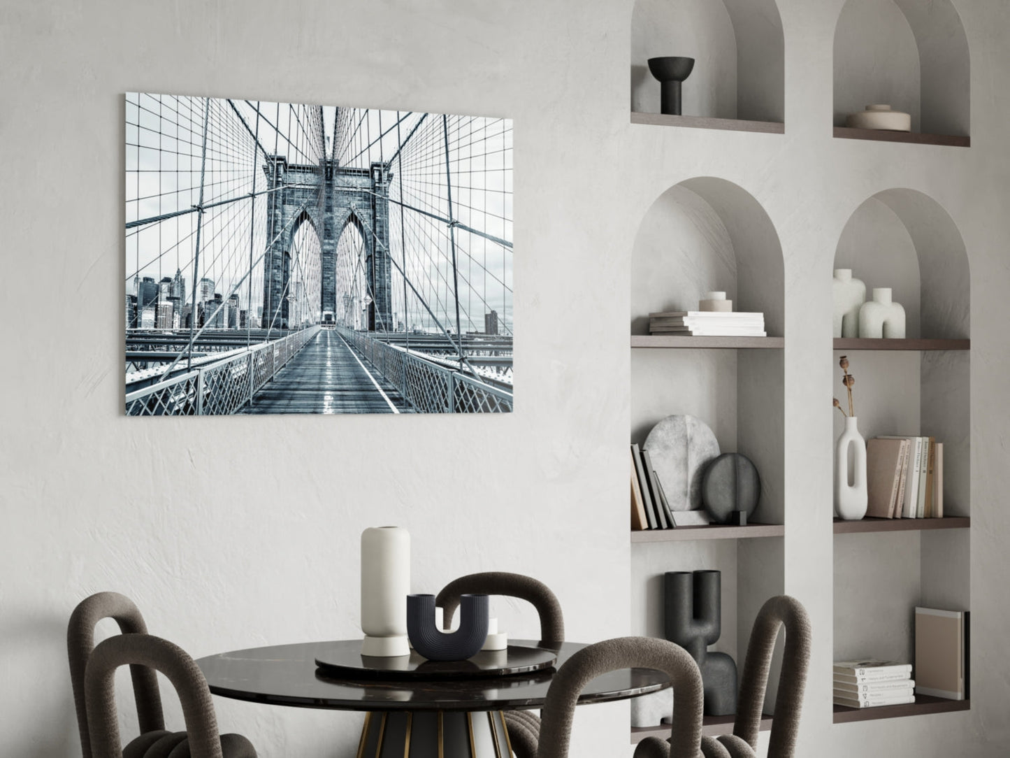 Brooklyn Bridge Slate Monochrome Glass Wall Art