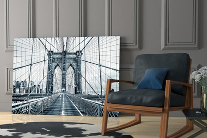 Brooklyn Bridge Slate Monochrome Glass Wall Art