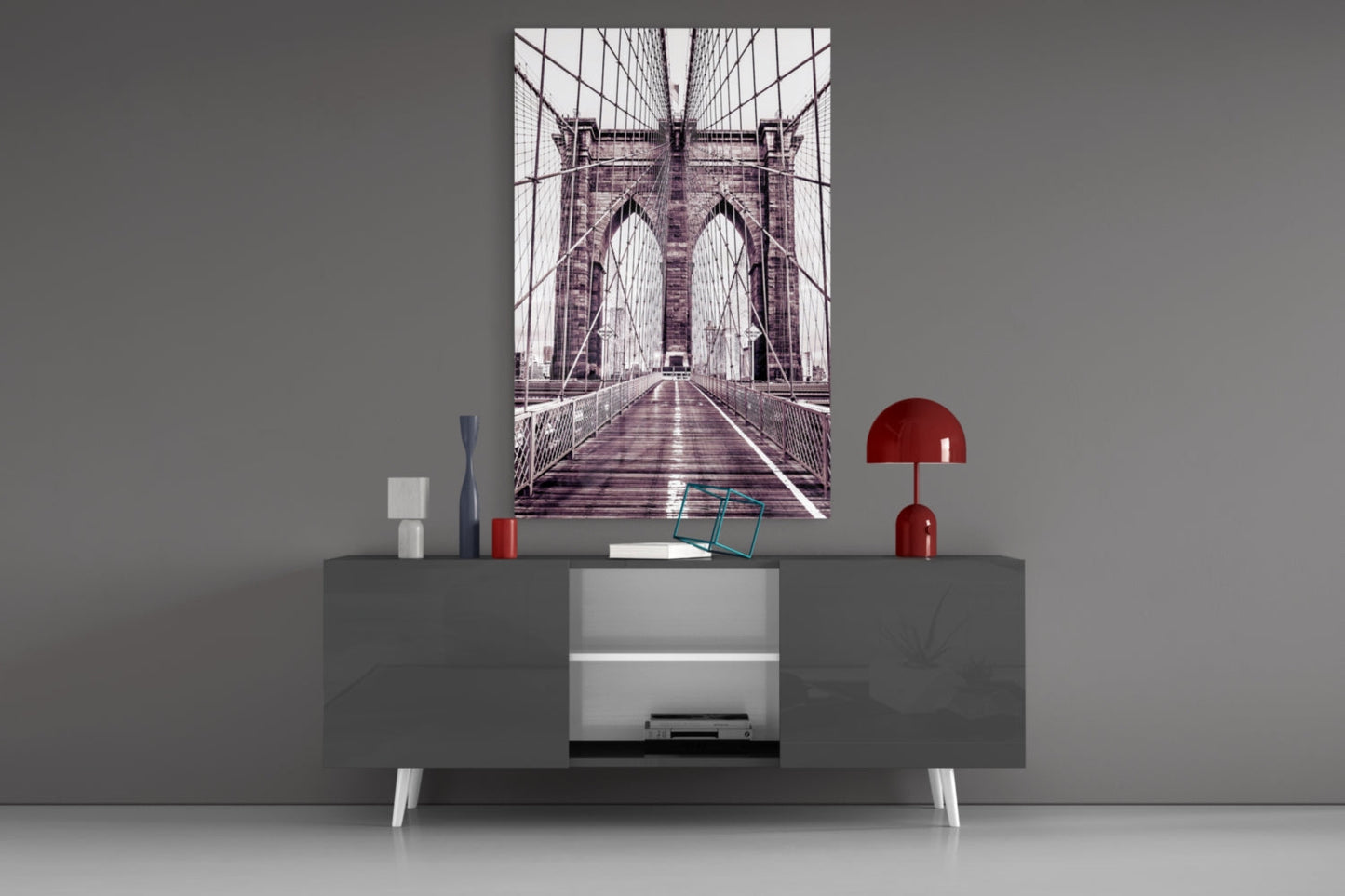 Brooklyn Bridge Mauve Glass Wall Art