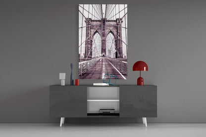 Brooklyn Bridge Mauve Glass Wall Art