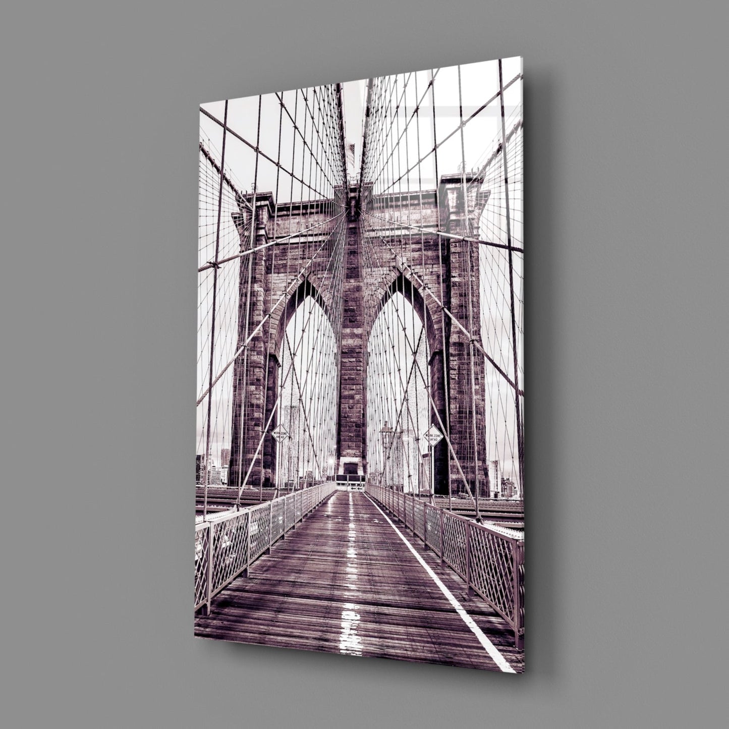 Brooklyn Bridge Mauve Glass Wall Art