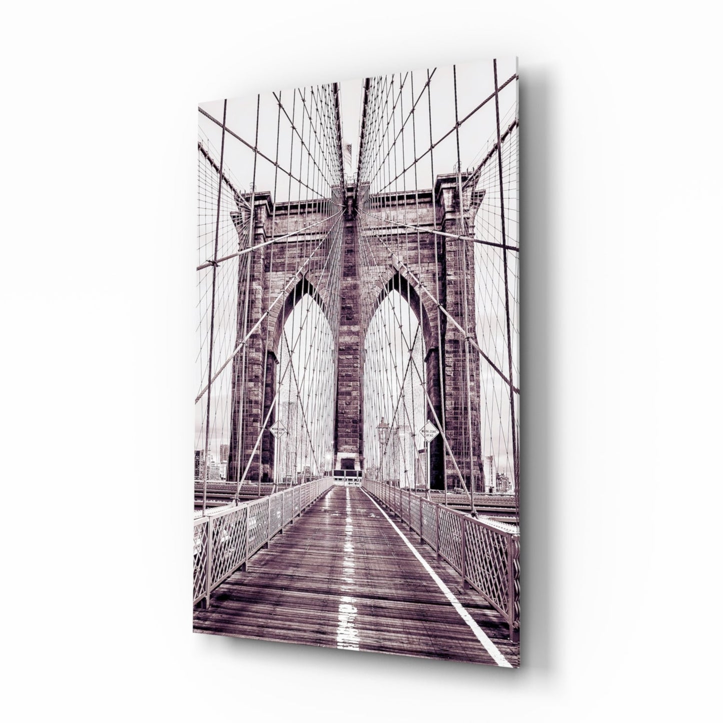 Brooklyn Bridge Mauve Glass Wall Art