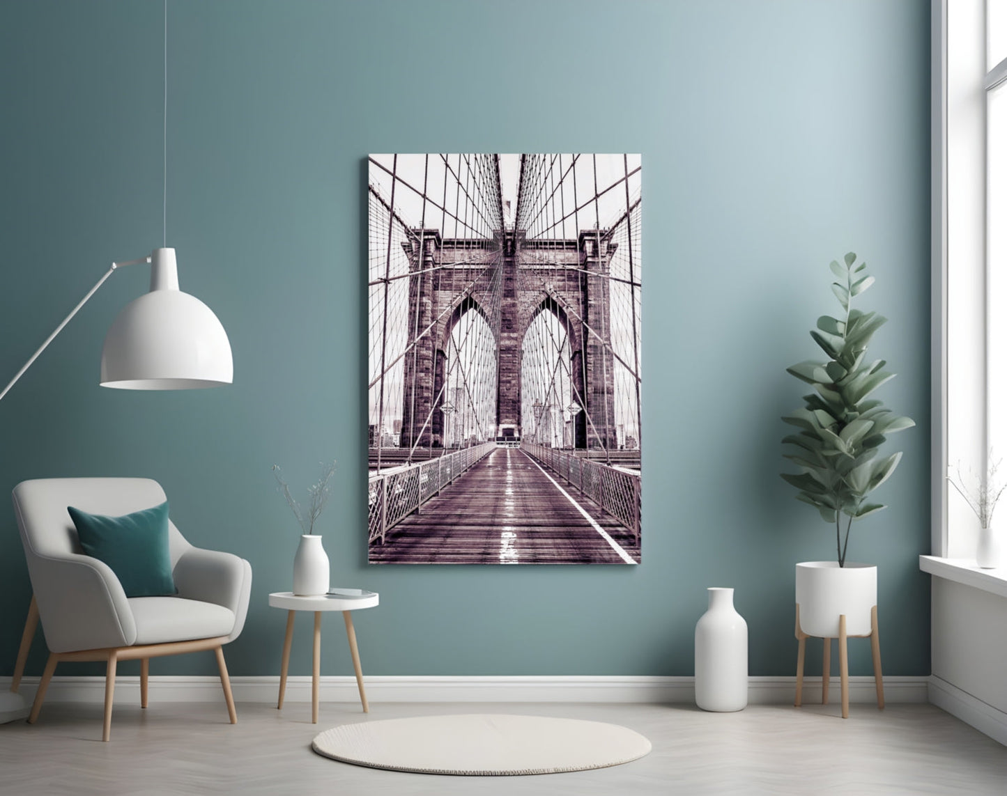 Brooklyn Bridge Mauve Glass Wall Art