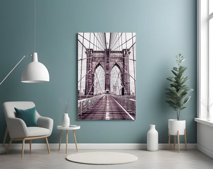 Brooklyn Bridge Mauve Glass Wall Art