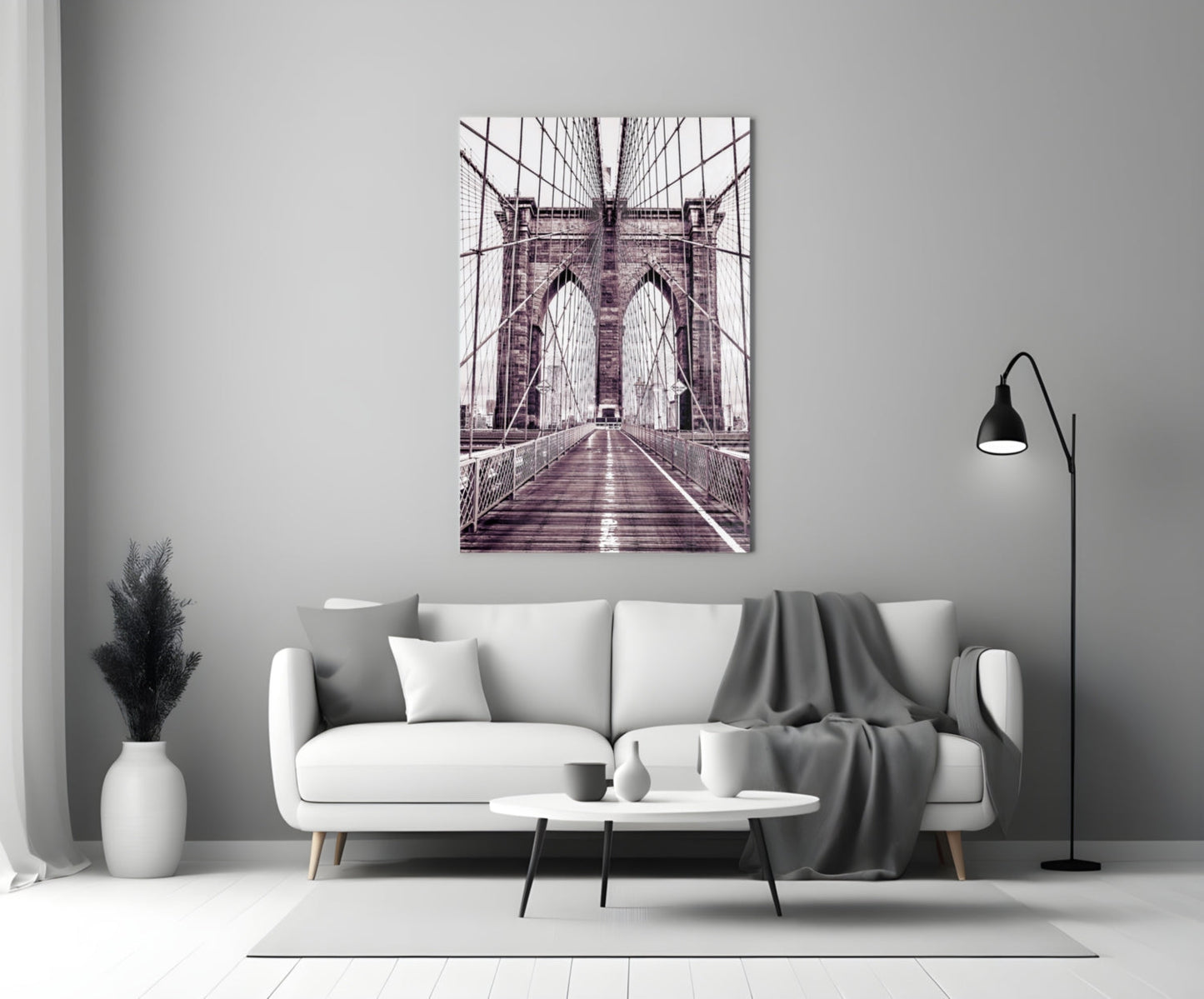 Brooklyn Bridge Mauve Glass Wall Art