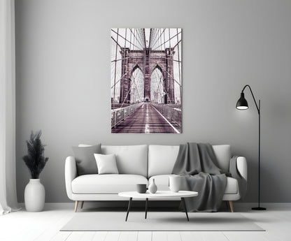 Brooklyn Bridge Mauve Glass Wall Art