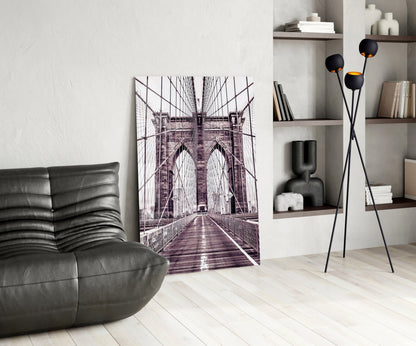 Brooklyn Bridge Mauve Glass Wall Art