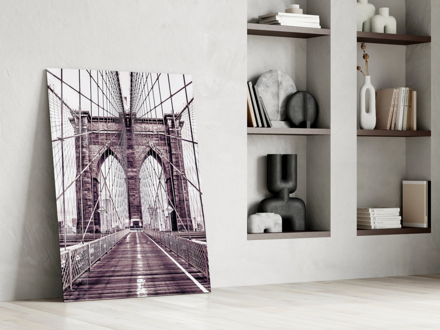 Brooklyn Bridge Mauve Glass Wall Art
