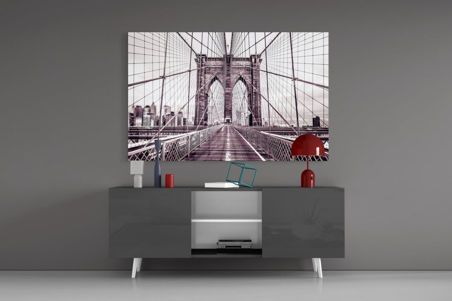 Brooklyn Bridge Sepia Cream Glass Wall Art