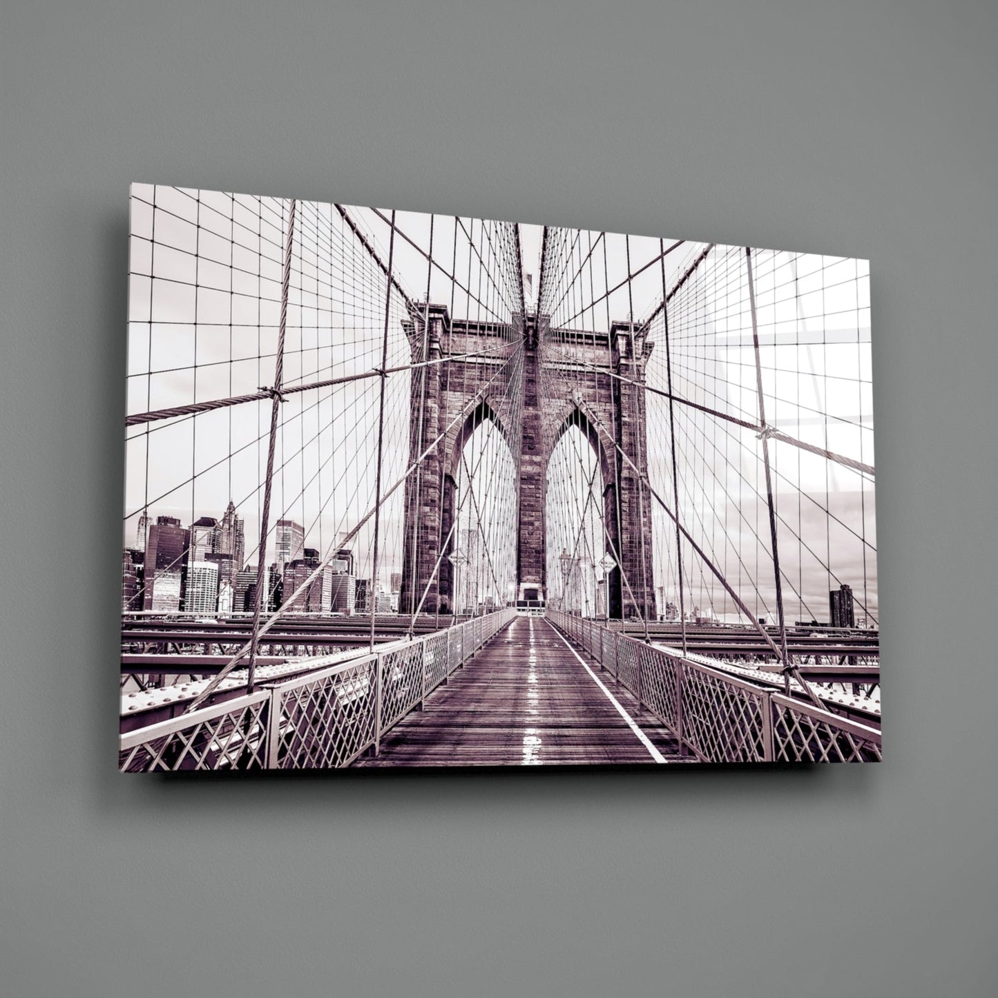 Brooklyn Bridge Sepia Cream Glass Wall Art