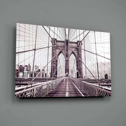 Brooklyn Bridge Sepia Cream Glass Wall Art