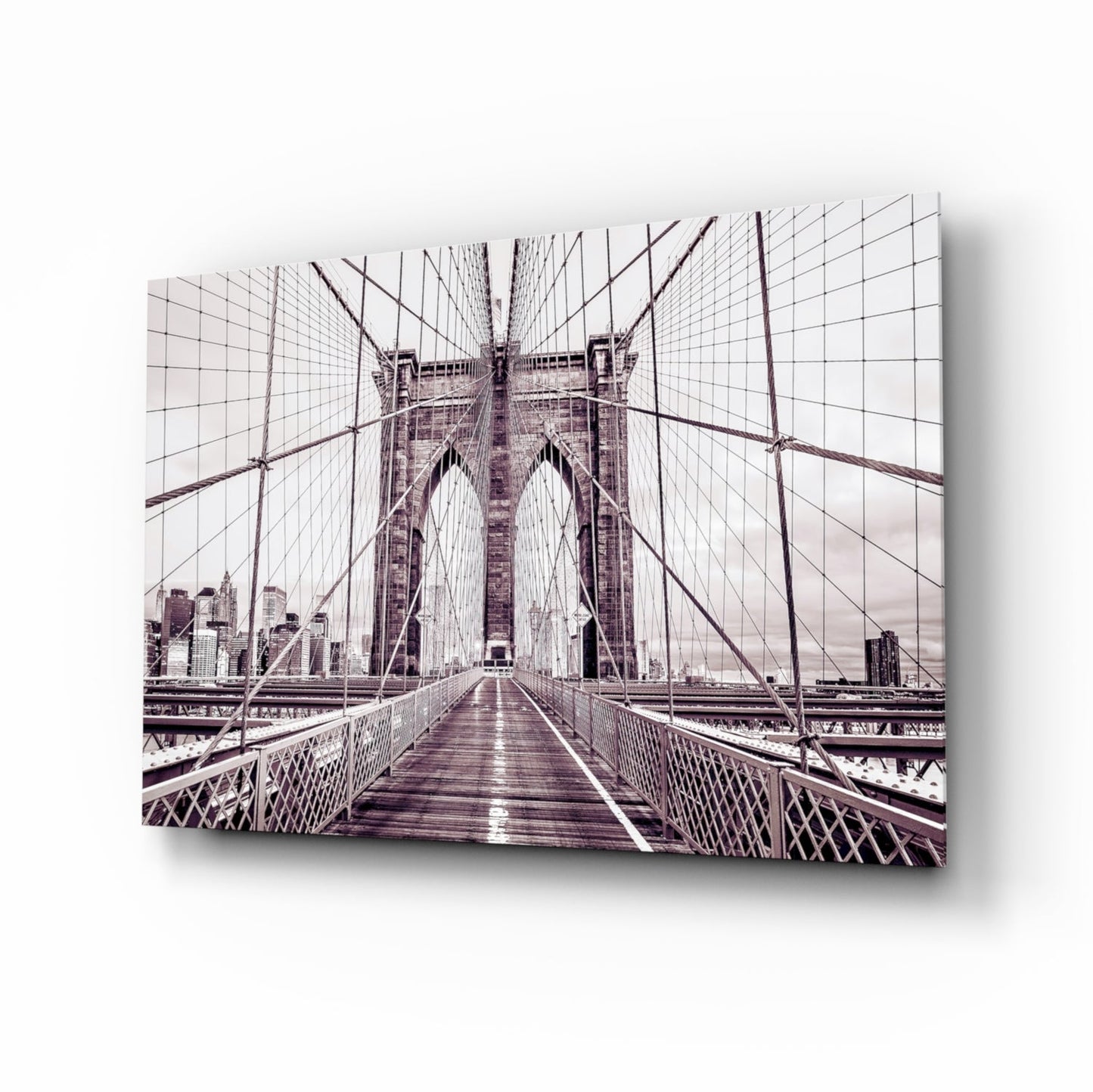 Brooklyn Bridge Sepia Cream Glass Wall Art