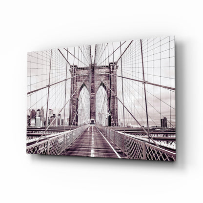 Brooklyn Bridge Sepia Cream Glass Wall Art