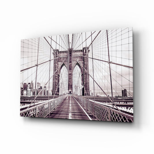 Brooklyn Bridge walkway glass wall art angled on a white background