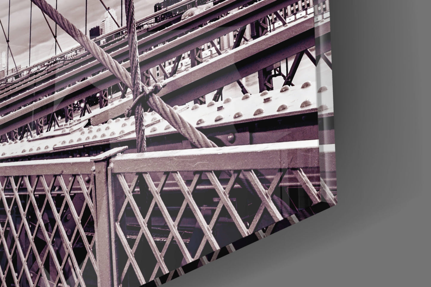 Brooklyn Bridge Sepia Cream Glass Wall Art