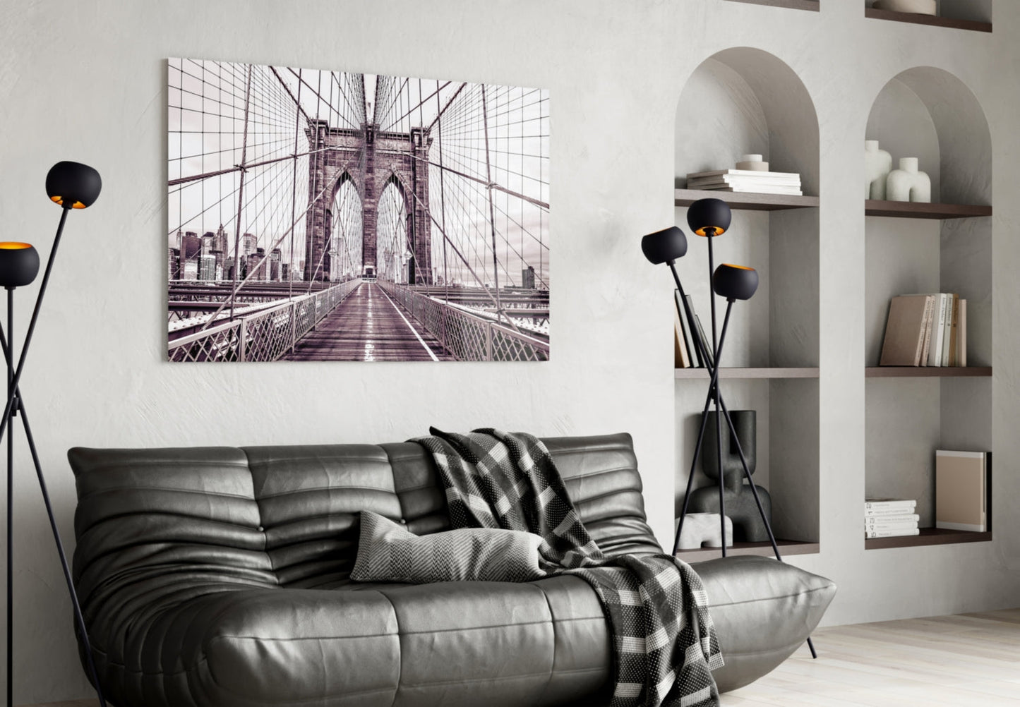 Brooklyn Bridge Sepia Cream Glass Wall Art
