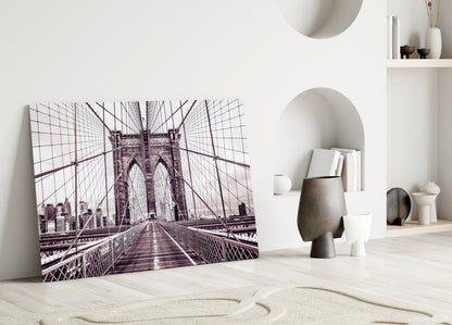 Brooklyn Bridge Sepia Cream Glass Wall Art