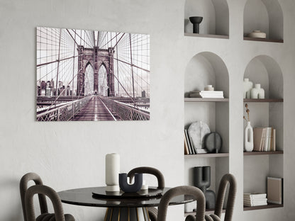 Brooklyn Bridge Sepia Cream Glass Wall Art