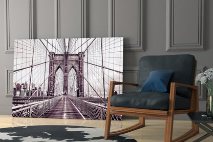 Brooklyn Bridge Sepia Cream Glass Wall Art