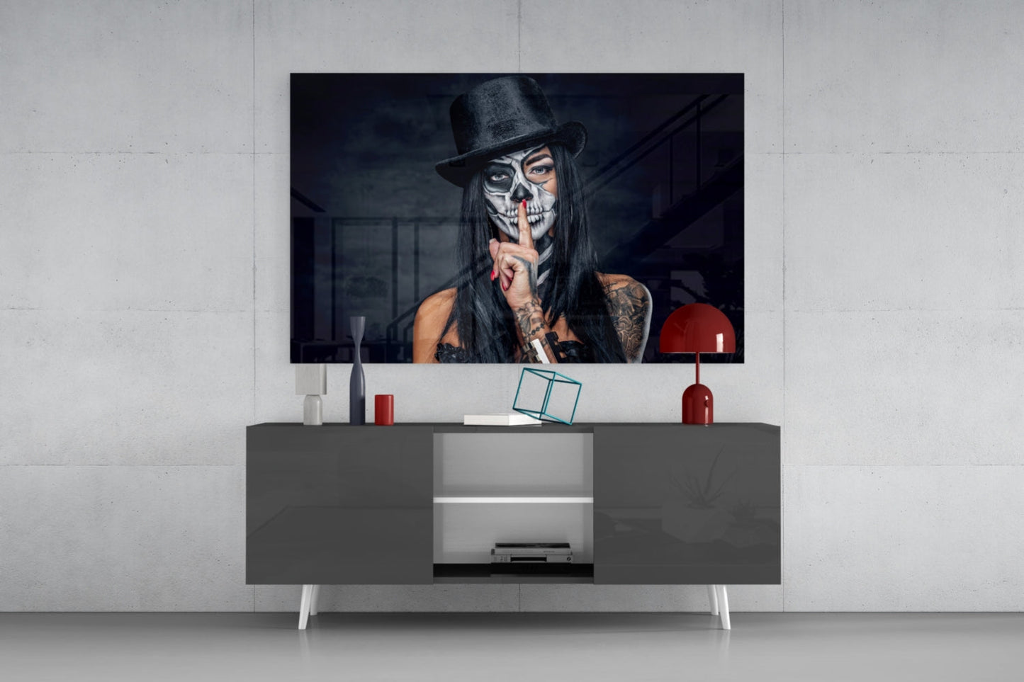 Sugar Skull Hush Portrait Glass Wall Art