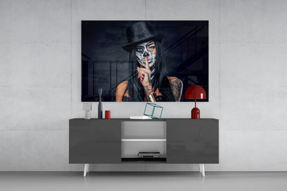 Sugar Skull Hush Portrait Glass Wall Art