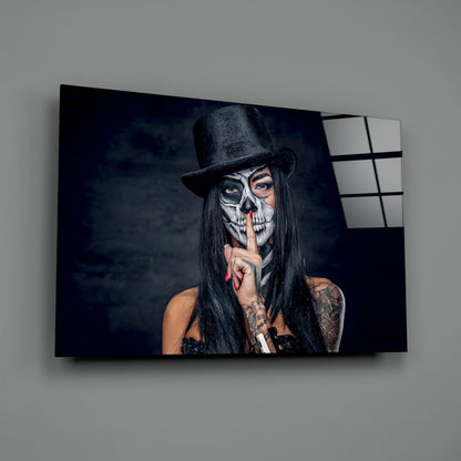 Sugar Skull Hush Portrait Glass Wall Art