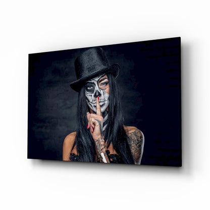 Sugar Skull Hush Portrait Glass Wall Art