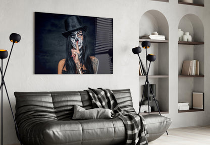 Sugar Skull Hush Portrait Glass Wall Art