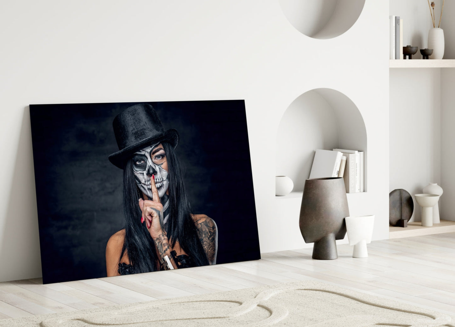 Sugar Skull Hush Portrait Glass Wall Art