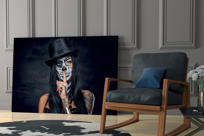 Sugar Skull Hush Portrait Glass Wall Art