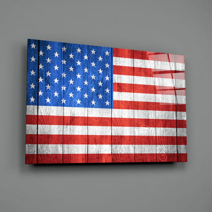 American Flag Wood Planks Glass Wall Art