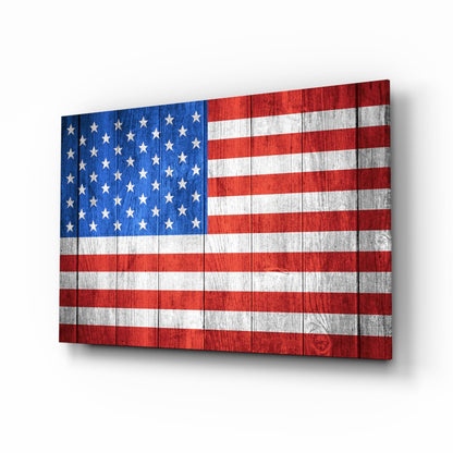 American Flag Wood Planks Glass Wall Art