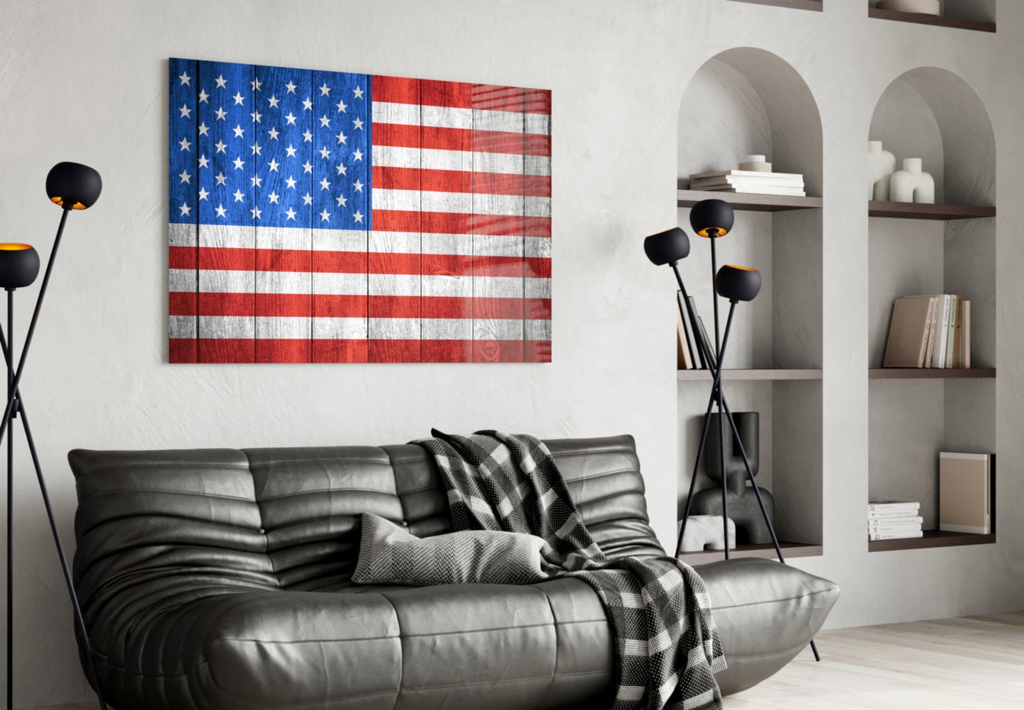 American Flag Wood Planks Glass Wall Art