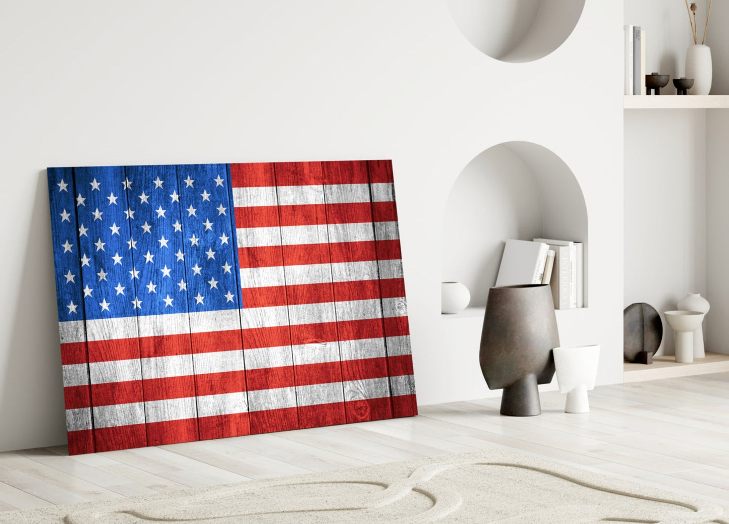 American Flag Wood Planks Glass Wall Art