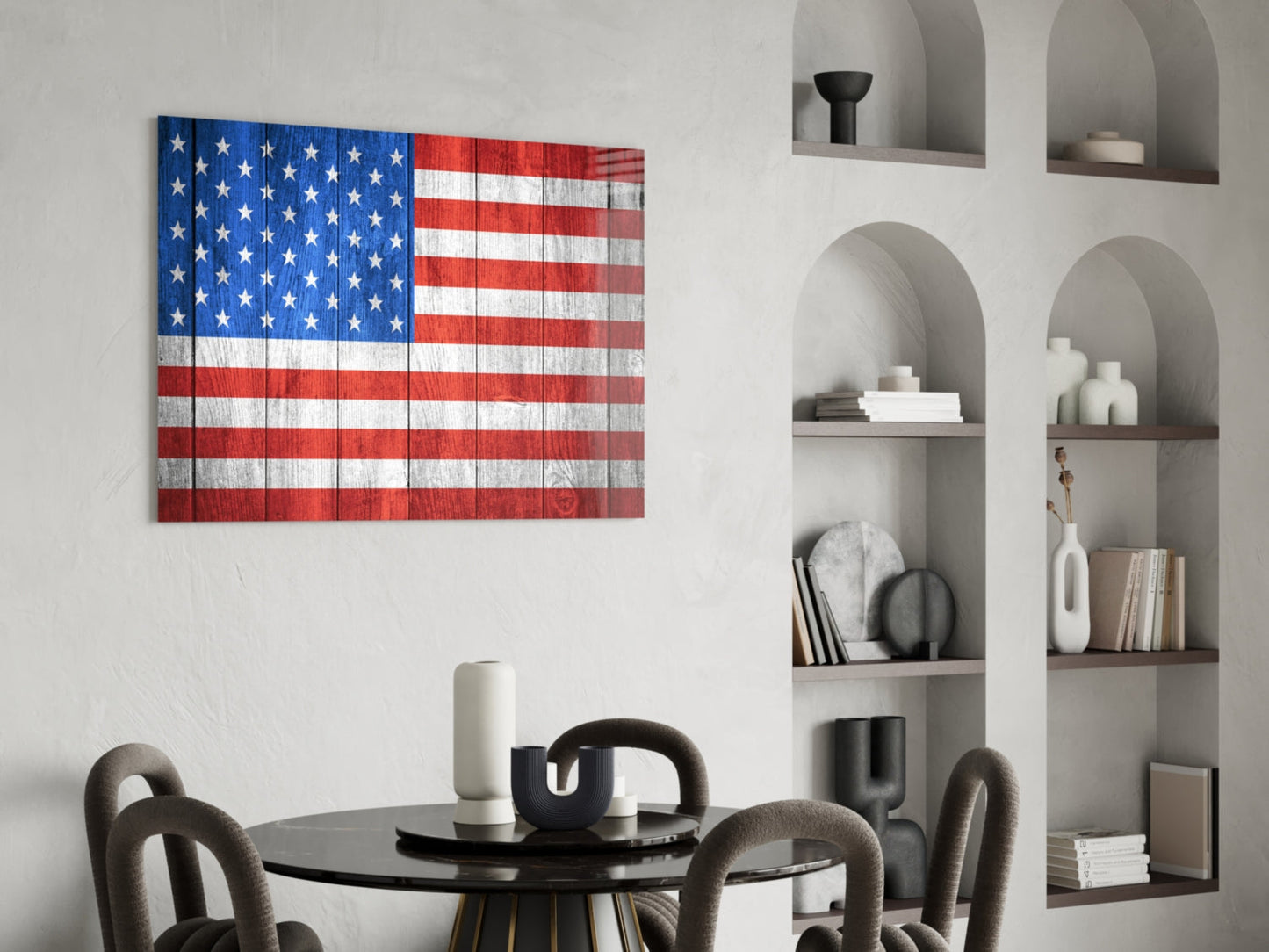 American Flag Wood Planks Glass Wall Art