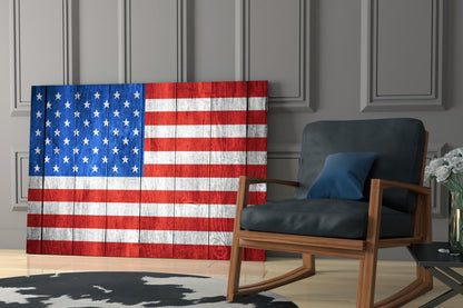 American Flag Wood Planks Glass Wall Art