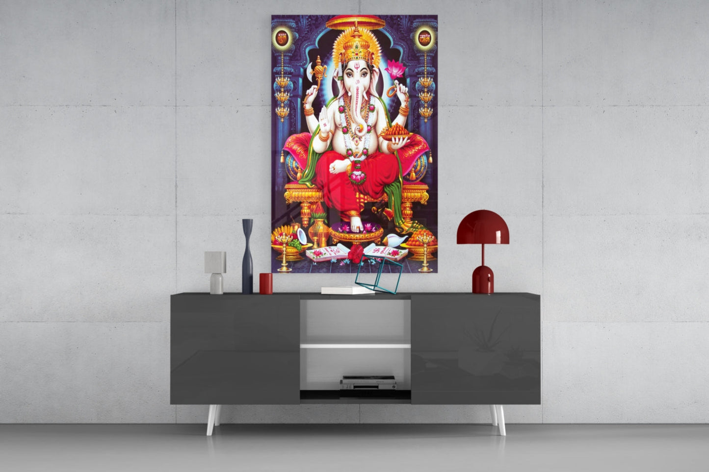Ganesha Lotus Throne Glass Wall Art