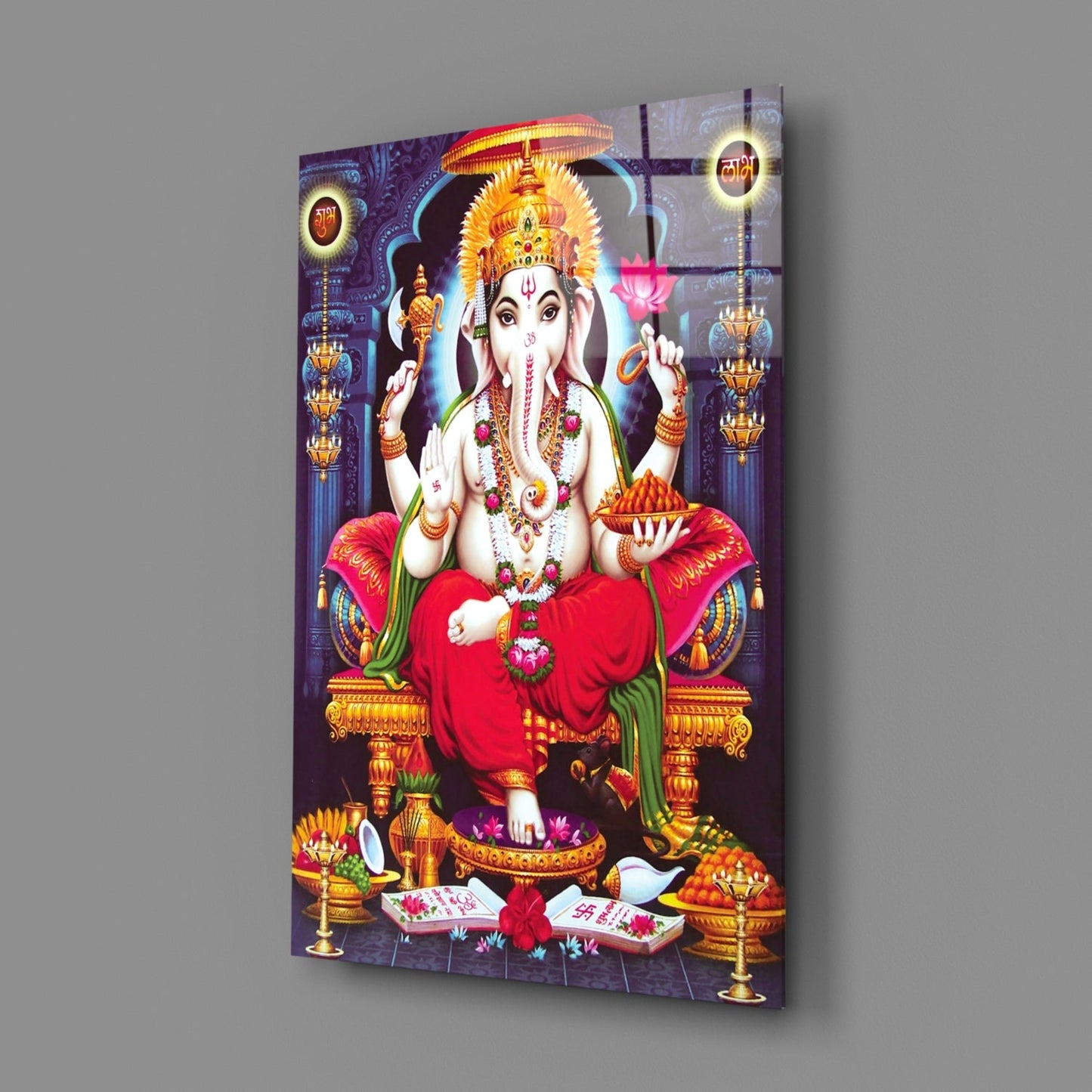 Ganesha Lotus Throne Glass Wall Art